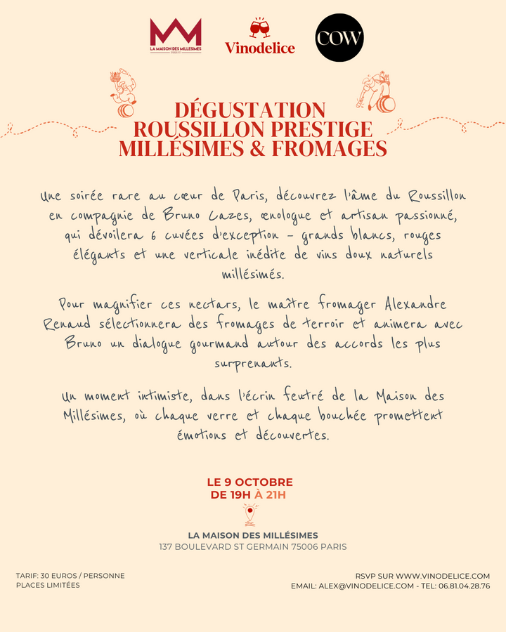 Dégustation "Roussillon Prestige", Millésimes & Fromages - Jeudi 09 Octobre 2025