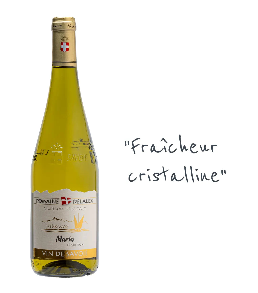 Marin Tradition 2024 : Le Chasselas de référence du Domaine Delalex. Arômes d'amandes et fruits blancs. Bouche fine et saline, idéal sur friture de poisson.