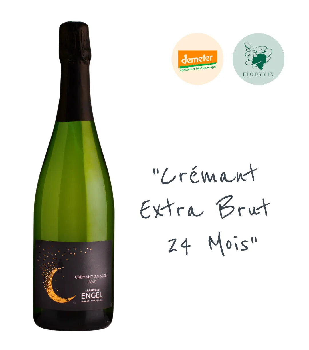 Crémant d’Alsace Extra Brut 2022 Les Frères Engel : Un effervescent frais, fruité et élégant. Assemblage de Pinots, vieilli 24 mois sur lattes. Parfaitement sec.