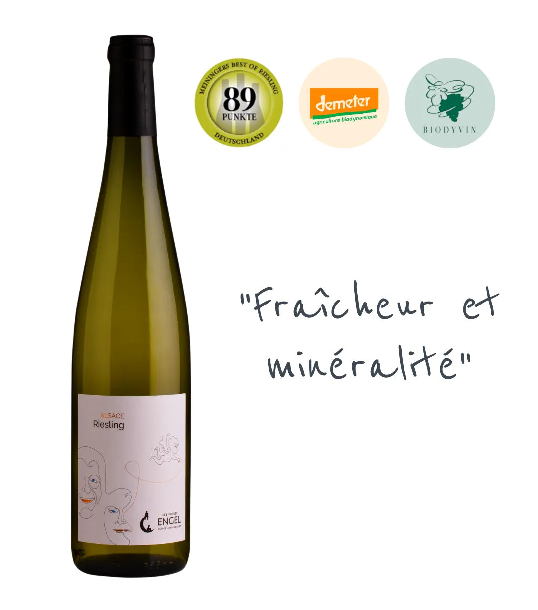 Riesling Alsace 2023 : Un vin bio (Demeter) sec et frais, issu des terroirs du Praelatenberg. Notes d'agrumes et de fruits blancs. Finesse et belle acidité.