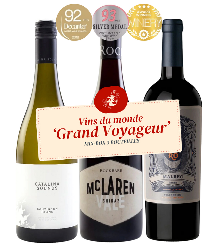 3 bouteilles de vin du monde avec étiquette de promotion