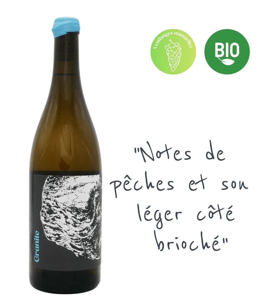 Granite 2024 : Chenin Blanc de la Micro Winerie. Élevé 8 mois en barrique, il allie tension minérale et richesse aromatique. Notes de coing, vanille et miel.